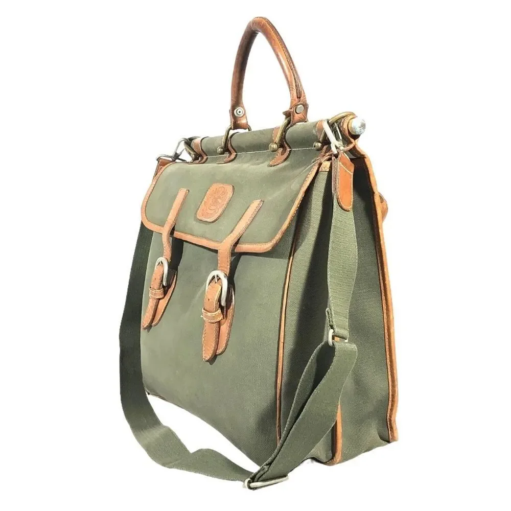 BURBERRYS Canvas Messenger Bag With Top Handle and Adjustable Leather Straps